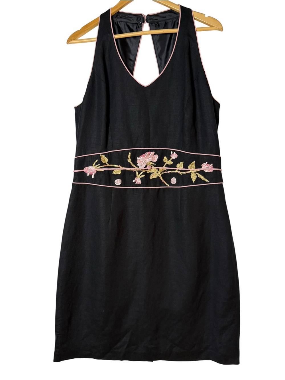 Jessica Howard Petite Black Pink Embroidered Halter Dress Size 16